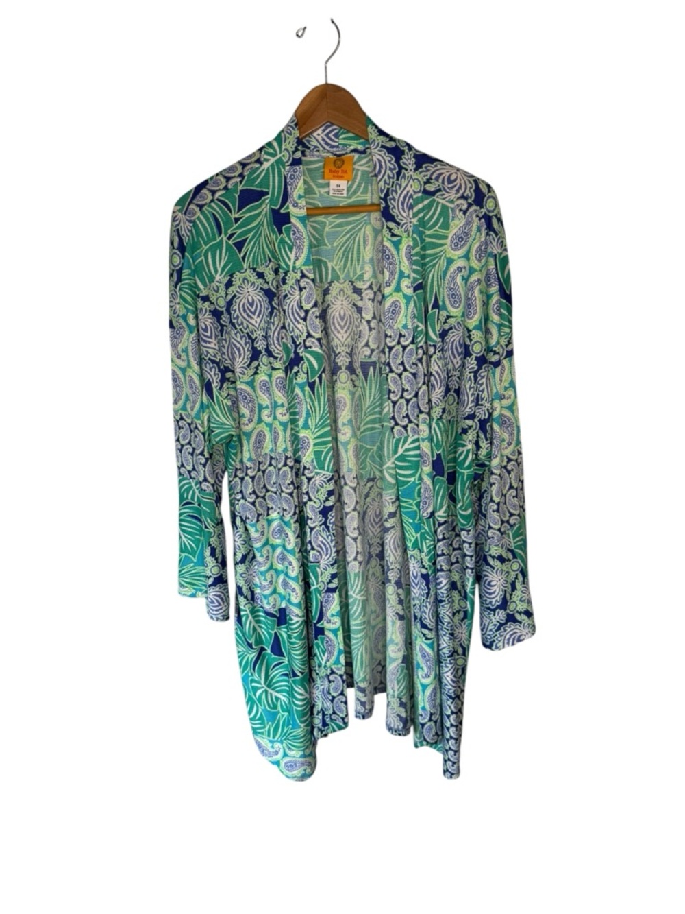 Ruby Rd Bali Patchwork Knit Cardigan Top Blue Green Sea Colors Size 3X NWT - Picture 3 of 10